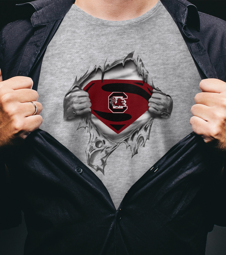 Gamecocks Super Man Logo Torn Chest T-Shirt