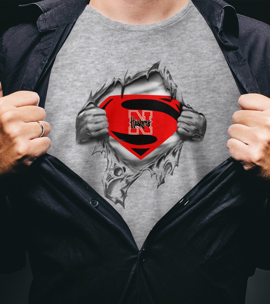 Huskers Nebraska Superman Logo Red Shield Tear-Out T-Shirt