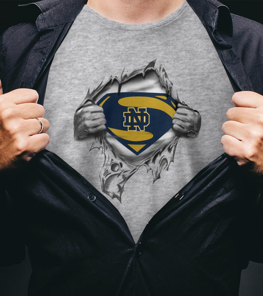 Notre Dame ND Superman Shield Under Ripped T-Shirt