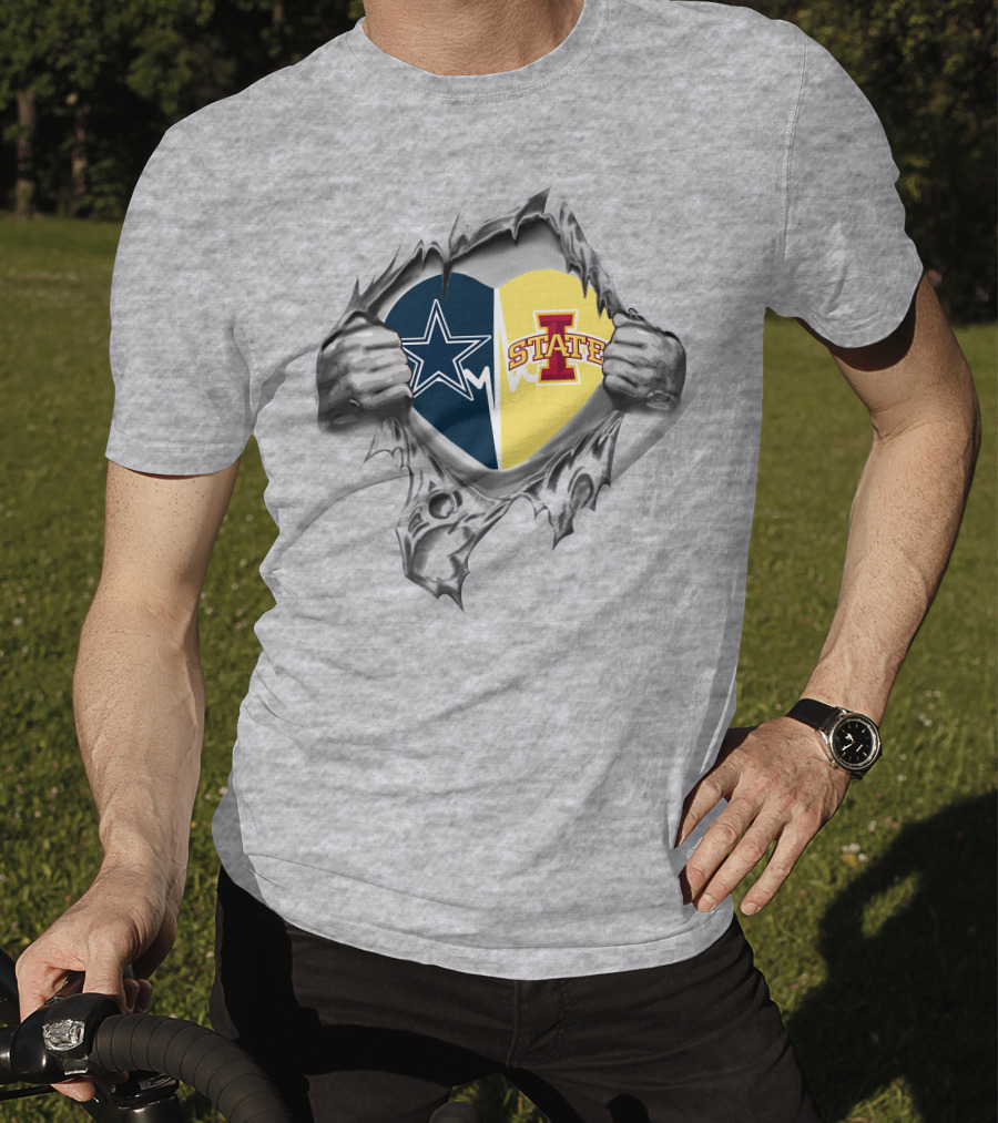 Cowboys Star And Iowa State Cyclones Heart T-Shirt