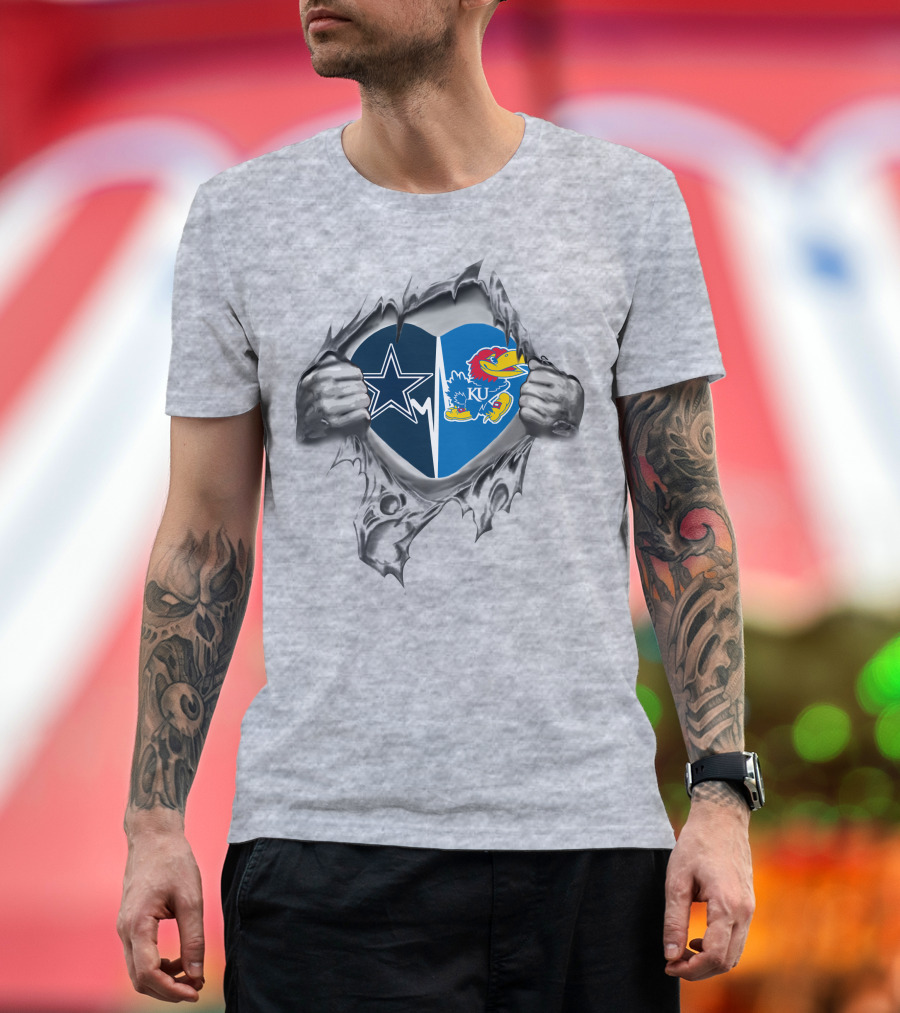 Dallas Cowboys And Kansas Jayhawks Heart Logo Combination T-Shirt