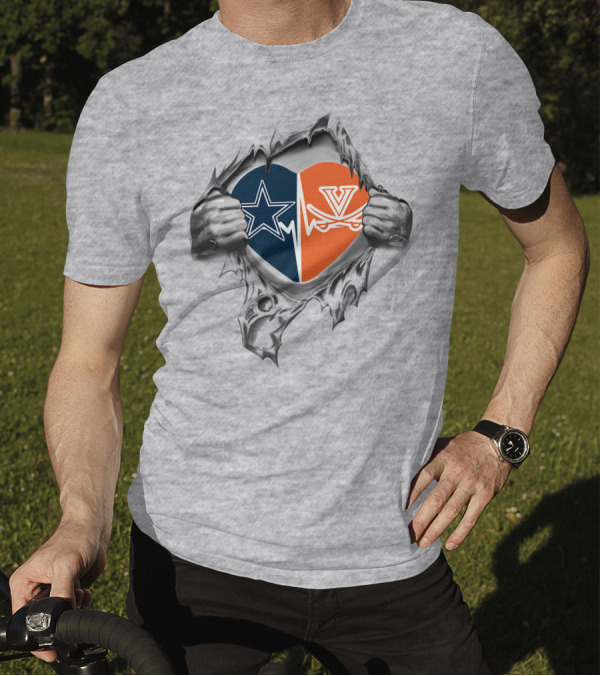 Dallas Cowboys Virginia Cavaliers Heart Design It's In My Heart Cowboys T-Shirt
