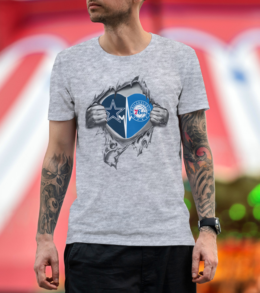 Cowboys 76Ers Heart Split Logo Dallas Philadelphia Loyalty T-Shirt