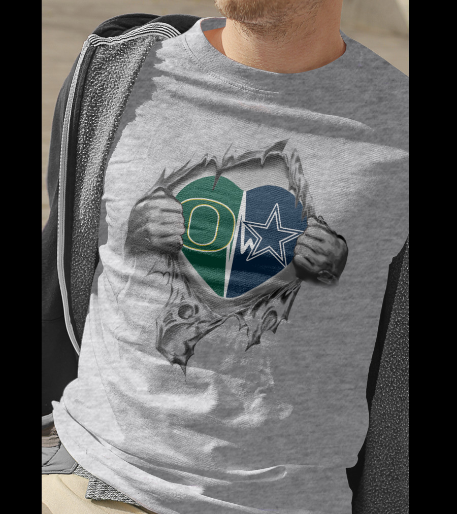 Oregon Ducks And Dallas Cowboys Heart Logo Fusion T-Shirt