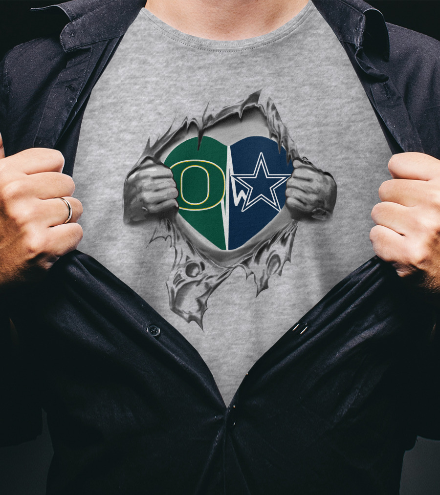 Oregon Ducks And Dallas Cowboys Heart Logo Fusion T-Shirt