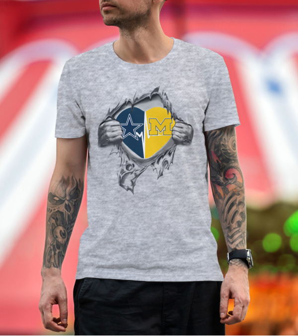 Premium T-Shirt: Cowboys Michigan Heart Torn Open T-Shirt Cowboys Michigan Heart Torn Open T-Shirt