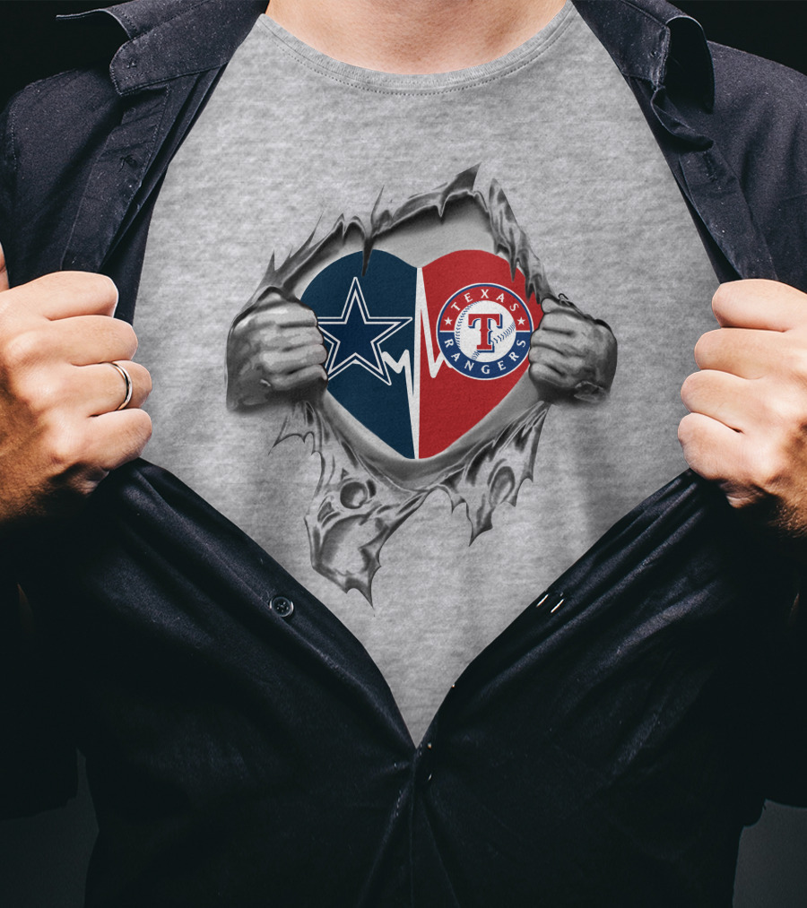 Cowboys Star Rangers Texas Heart Tear T-Shirt