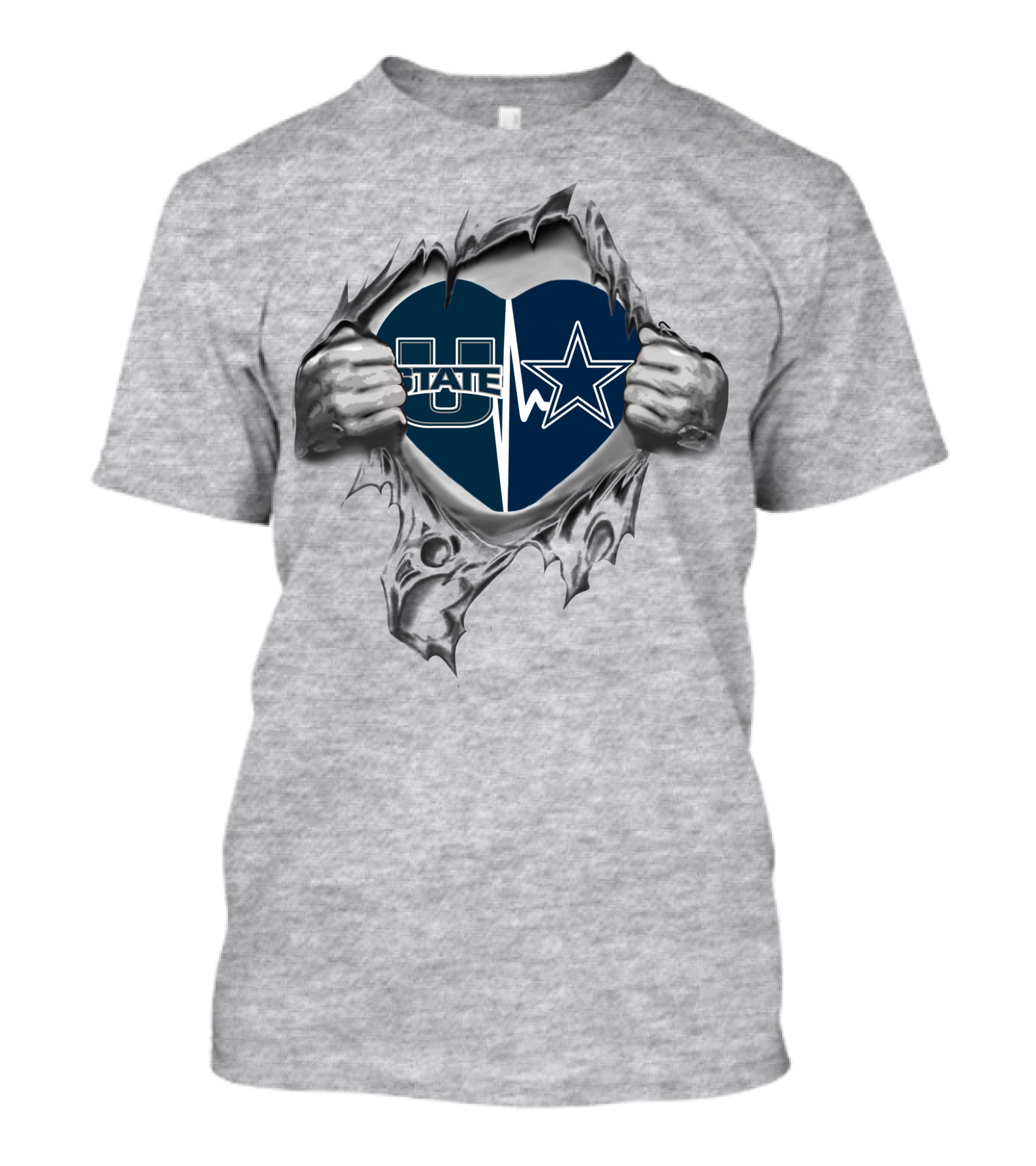 Utah State Cowboys Heart Design Football T-Shirt