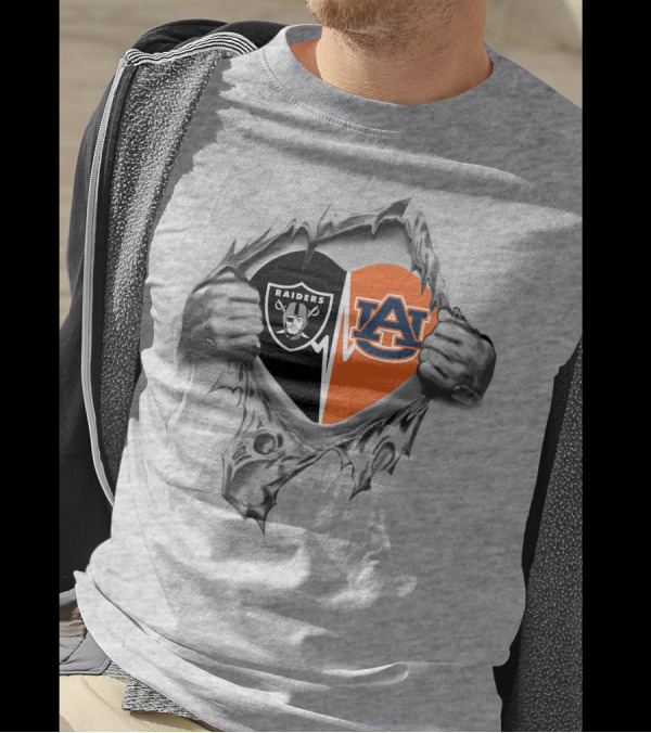 Raiders Auburn It's In My Heart Split Heart T-Shirt