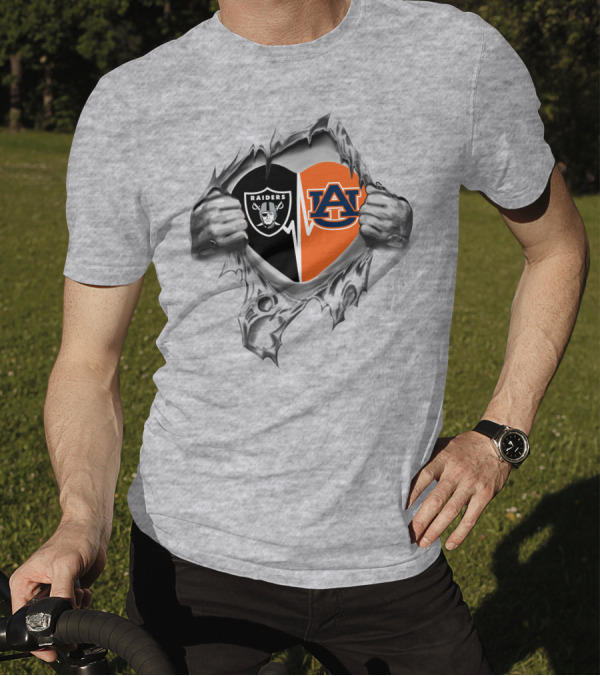 Raiders Auburn It's In My Heart Split Heart T-Shirt