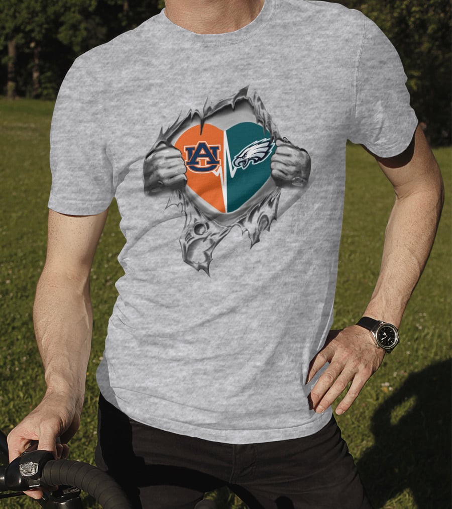 Auburn Tigers And Philadelphia Eagles Heart T-Shirt