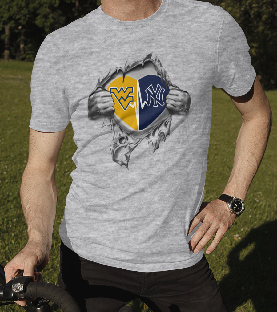 Yankees West Virginia Mountaineers Heart Logo Fusion T-Shirt