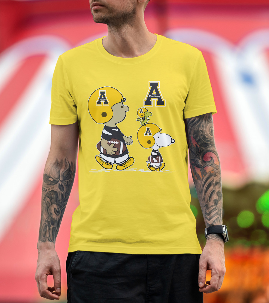 Appalachian State Mountaineers Snoopy Woodstock Football Helmets and Big A T-Shirt