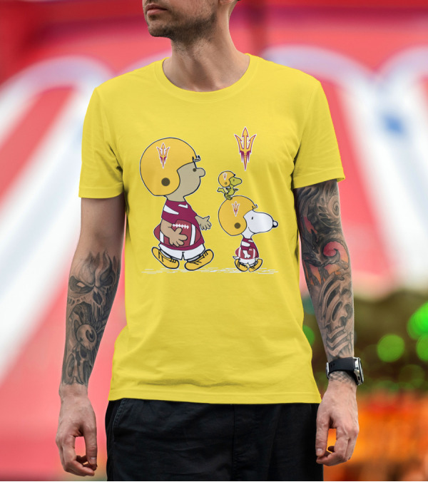 Premium T-Shirt: Arizona State Sun Devils Peanuts Football Players Charlie Brown Snoopy Woodstock T-Shirt Arizona State Sun Devils Peanuts Football Players Charlie Brown Snoopy Woodstock T-Shirt