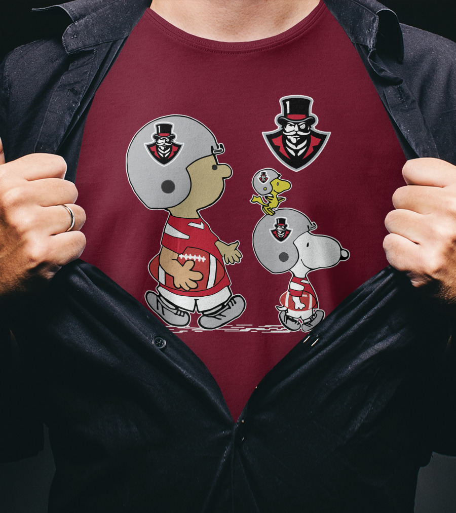 Austin Peay Governor Mascot With Snoopy And Woodstock Football Helmets T-Shirt
