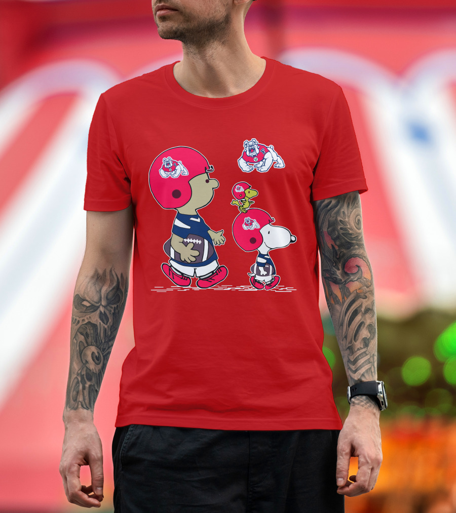 Fresno State Snoopy and Woodstock Football Bulldogs Kids T-Shirt