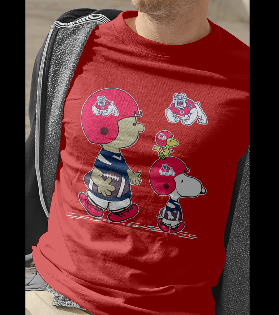 Fresno State Snoopy And Woodstock Football Bulldogs Kids T-Shirt