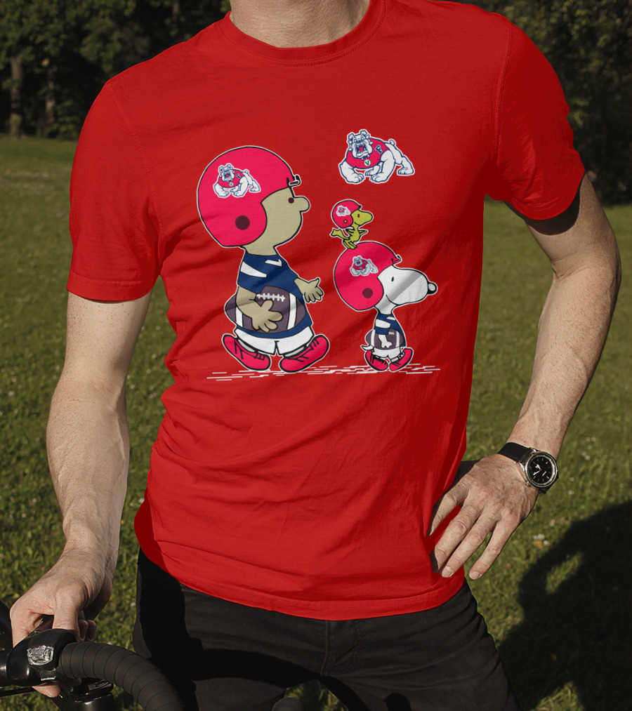 Fresno State Snoopy And Woodstock Football Bulldogs Kids T-Shirt