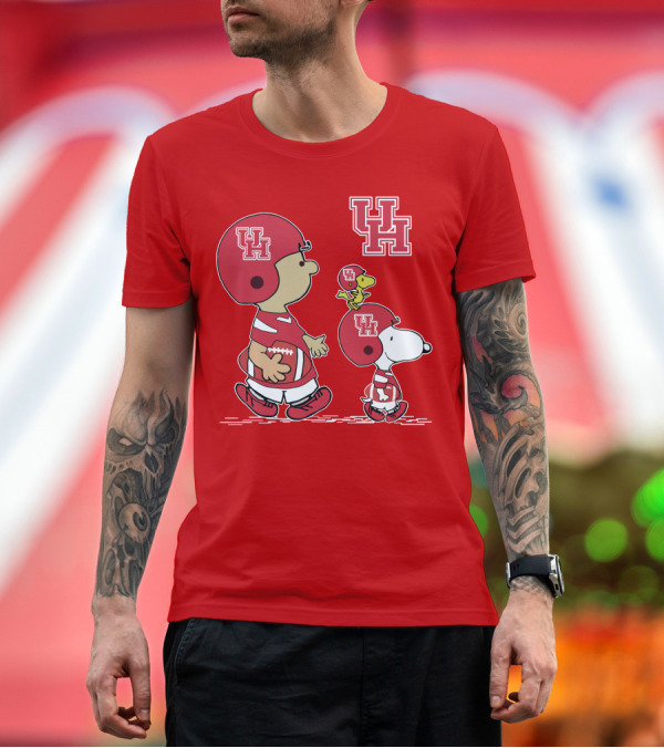 Premium T-Shirt: Houston Cougars Snoopy Peanuts Football Characters T-Shirt Houston Cougars Snoopy Peanuts Football Characters T-Shirt