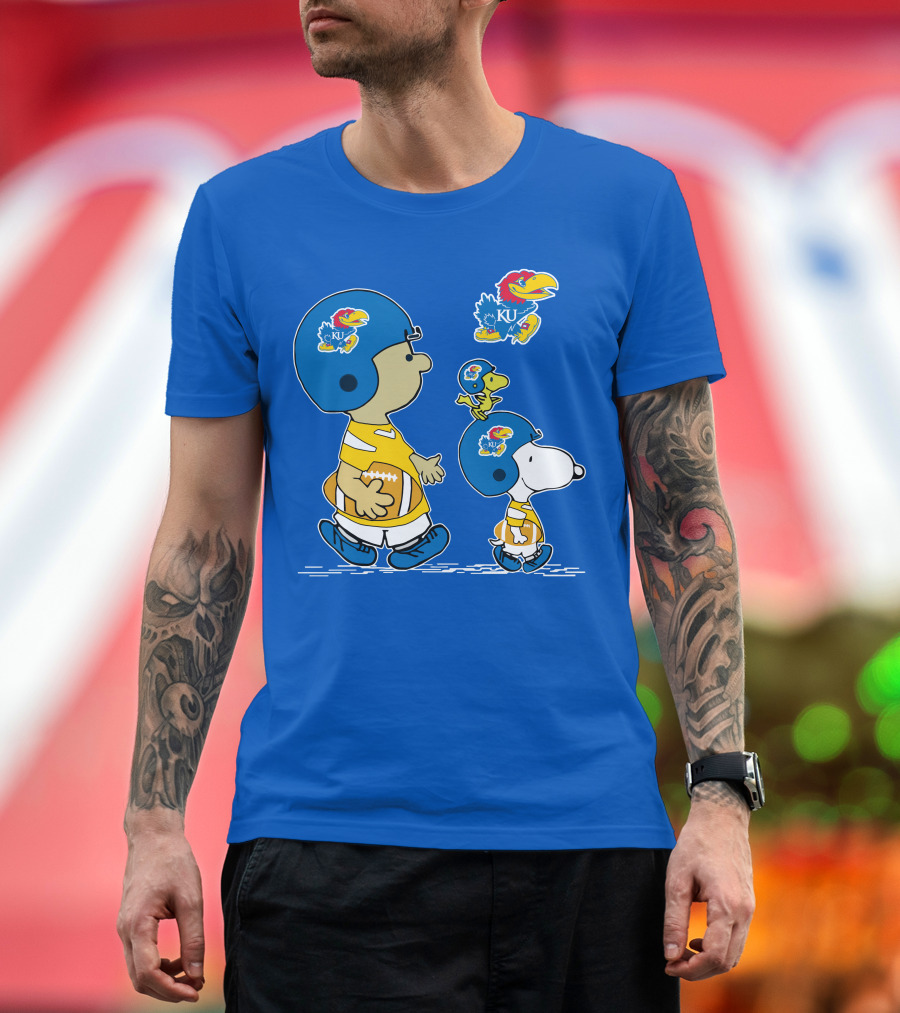 Kansas Jayhawks Football KU Snoopy and Woodstock Helmets T-Shirt