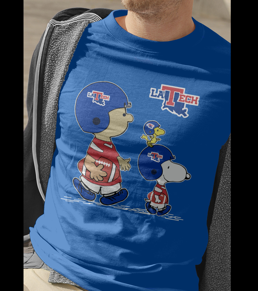 LA Tech Snoopy Football Helmet With Woodstock And Charlie Brown T-Shirt