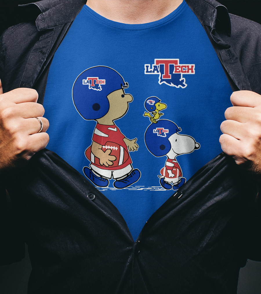 LA Tech Snoopy Football Helmet With Woodstock And Charlie Brown T-Shirt