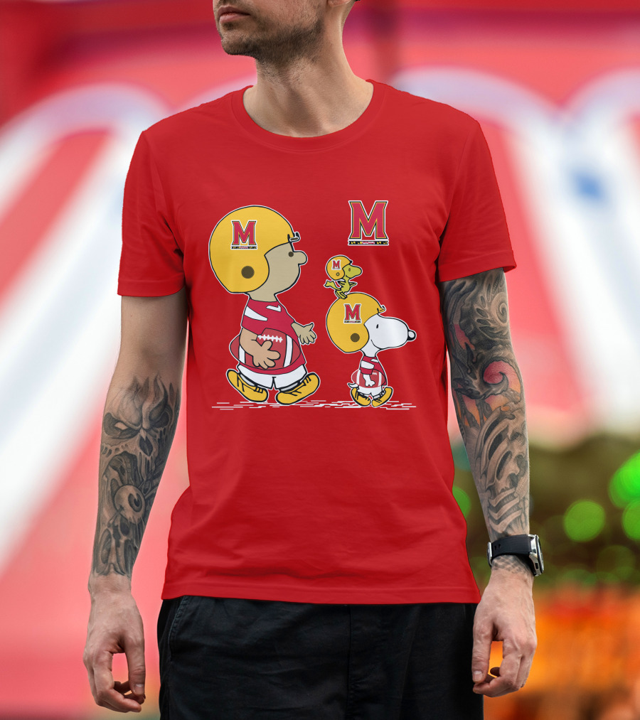 Maryland Terrapins Snoopy and Woodstock Football Fan Gear T-Shirt