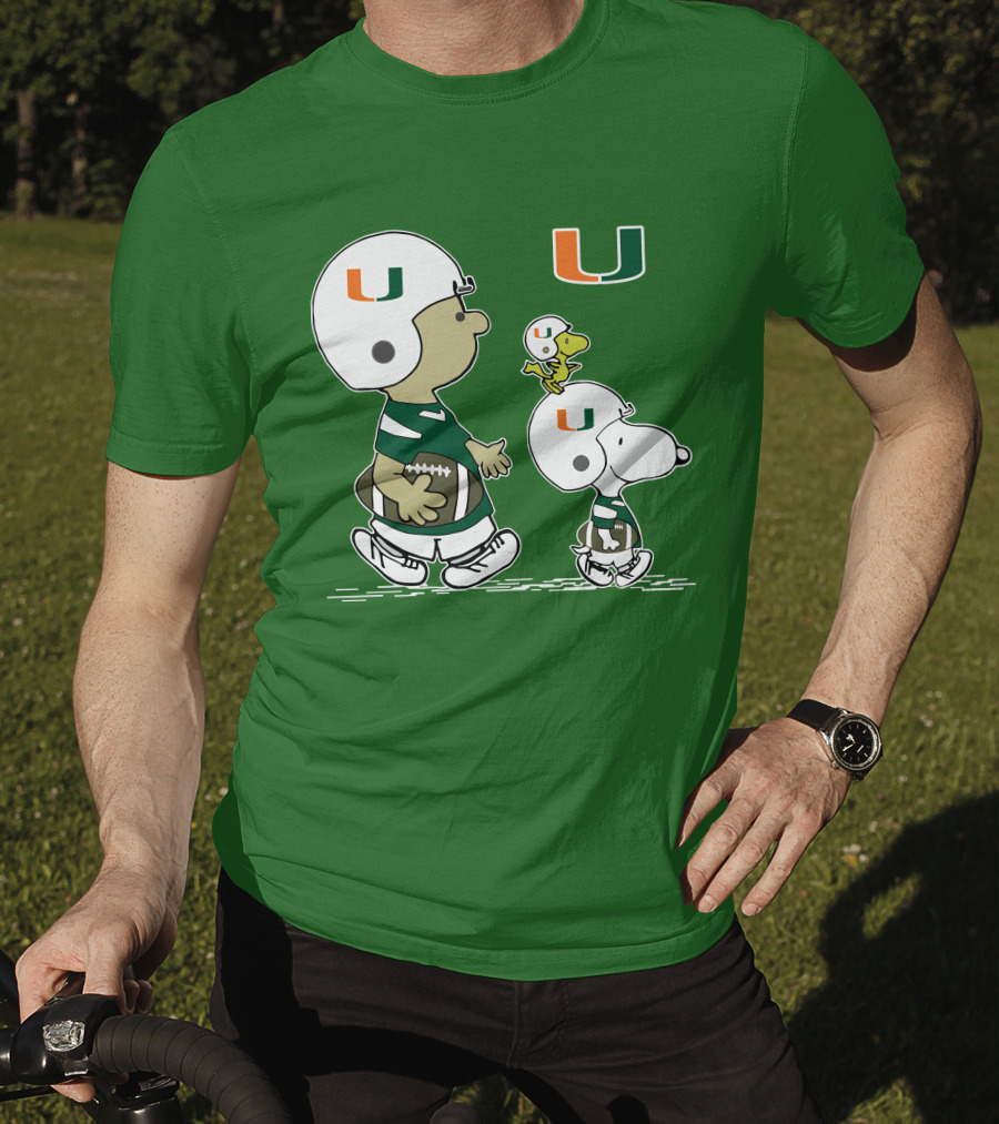 Miami Hurricanes Snoopy And Woodstock Football Helmets Peanuts Comic T-Shirt