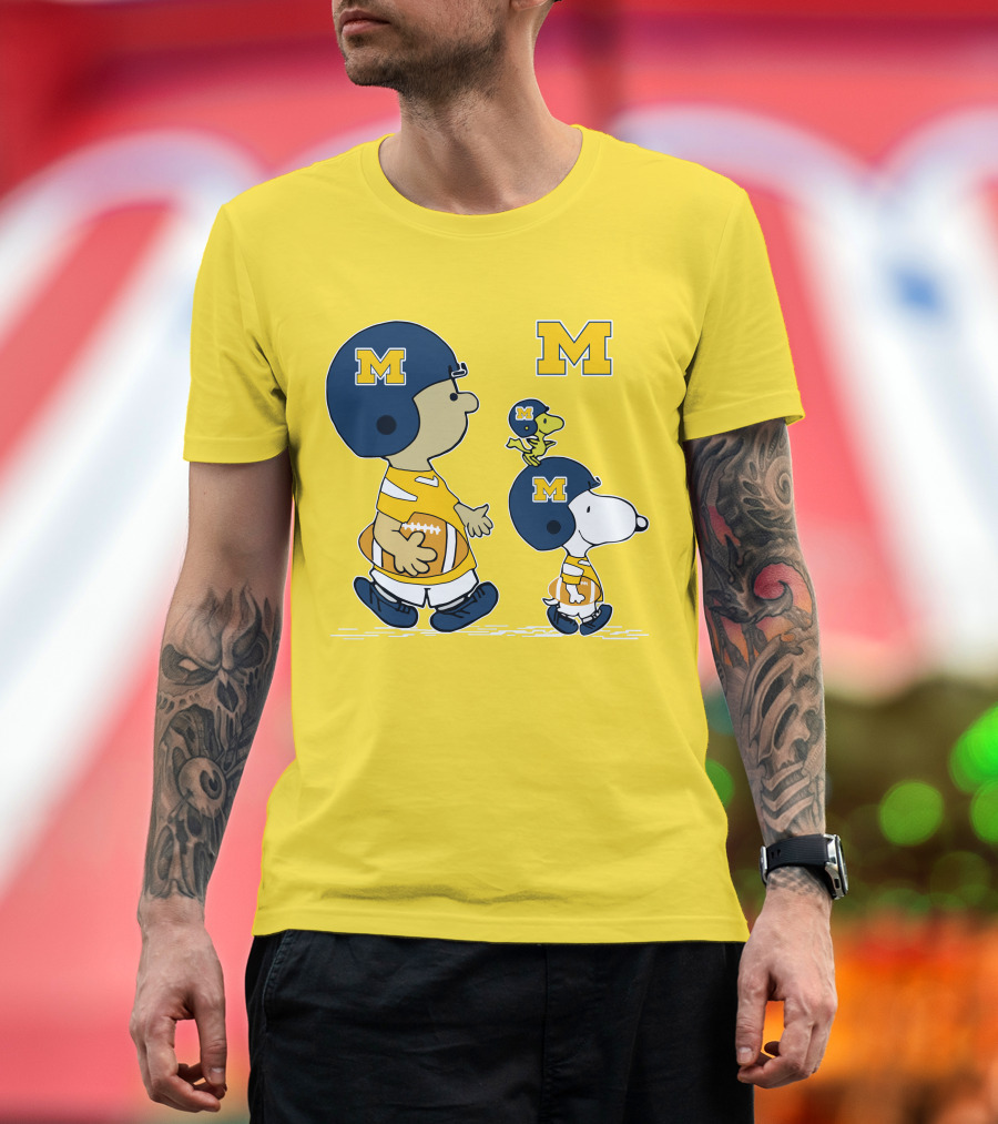 Michigan Wolverines Snoopy Woodstock Football Fan Team Spirit Peanuts Style T-Shirt