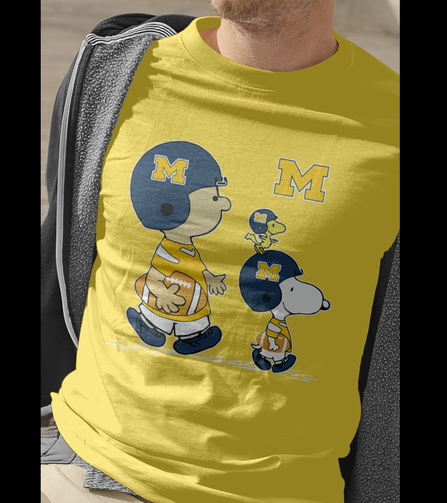 Michigan Wolverines Snoopy Woodstock Football Fan Team Spirit Peanuts Style T-Shirt