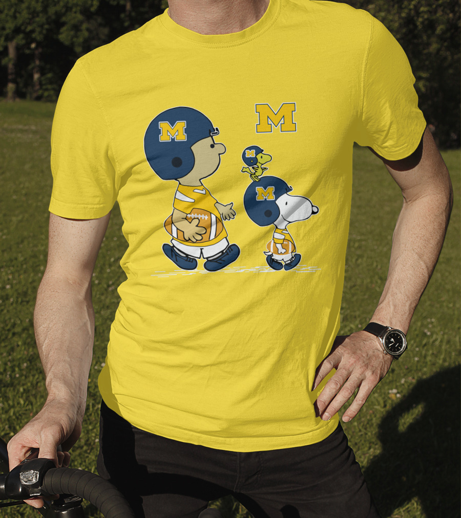 Michigan Wolverines Snoopy Woodstock Football Fan Team Spirit Peanuts Style T-Shirt