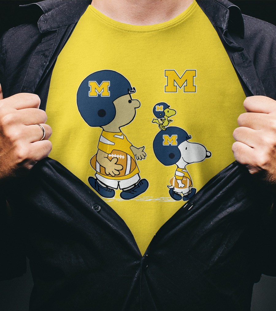 Michigan Wolverines Snoopy Woodstock Football Fan Team Spirit Peanuts Style T-Shirt
