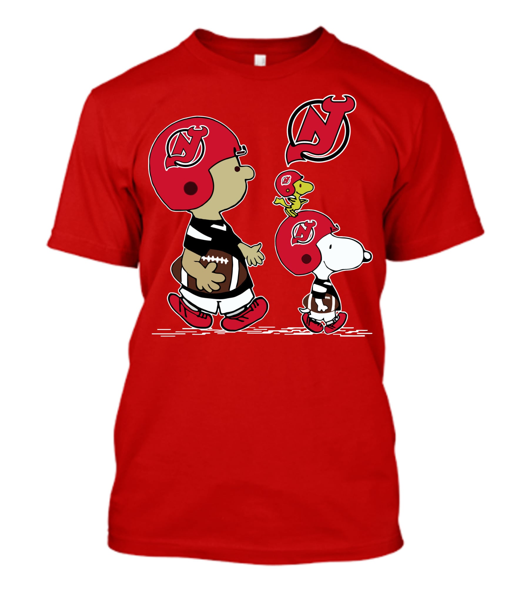 New Jersey Devils Snoopy And Woodstock Football Helmet T-Shirt