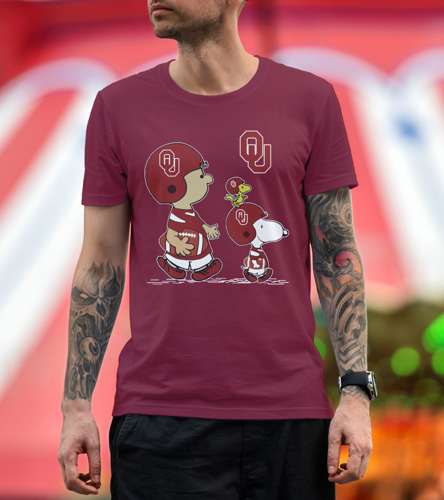 Oklahoma Sooners Snoopy Woodstock Football Ou Team Spirit Peanuts Characters T-Shirt