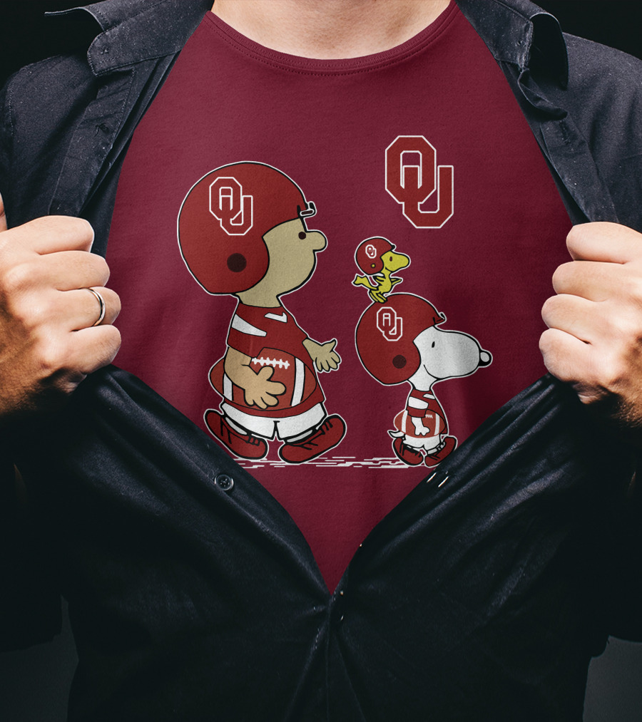 Oklahoma Sooners Snoopy Woodstock Football Ou Team Spirit Peanuts Characters T-Shirt
