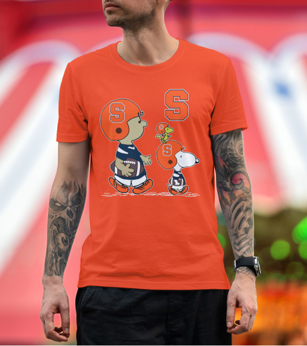 Premium T-Shirt: Syracuse Orange Snoopy Football Peanuts Characters T-Shirt Syracuse Orange Snoopy Football Peanuts Characters T-Shirt