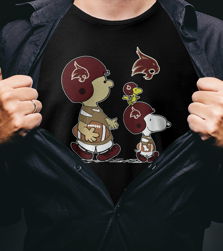 Texas State University Bobcats Snoopy And Woodstock Football T-Shirt