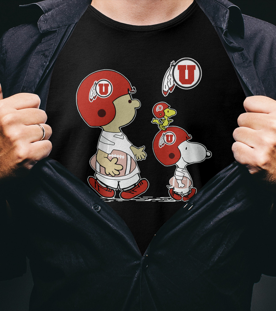 Utah Utes Snoopy And Woodstock Football Helmets T-Shirt