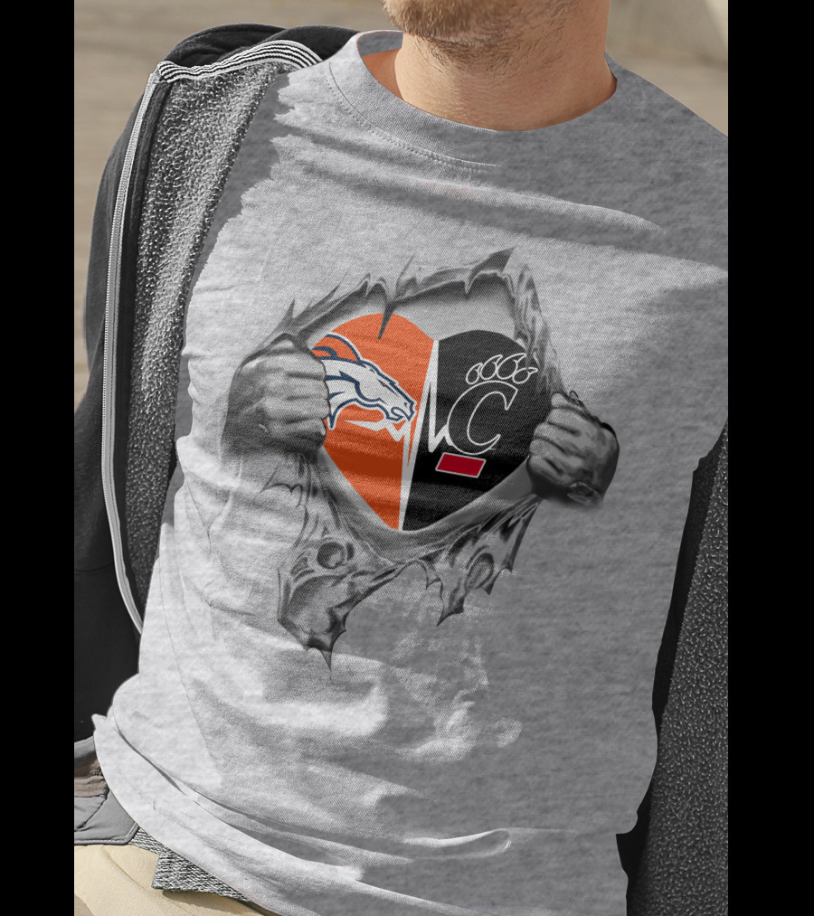 Broncos Bearcats Heart Logo With Tribal Hands T-Shirt
