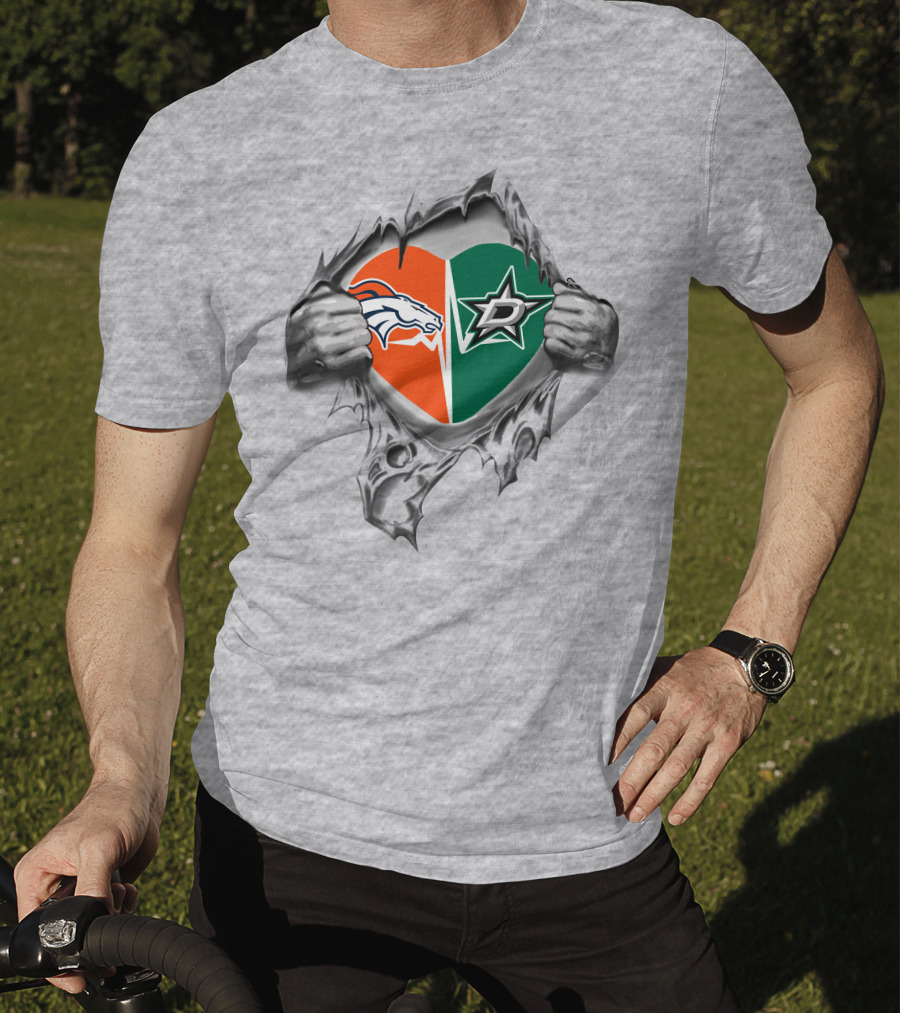 Broncos Dallas Stars Heart Design Collaboration T-Shirt