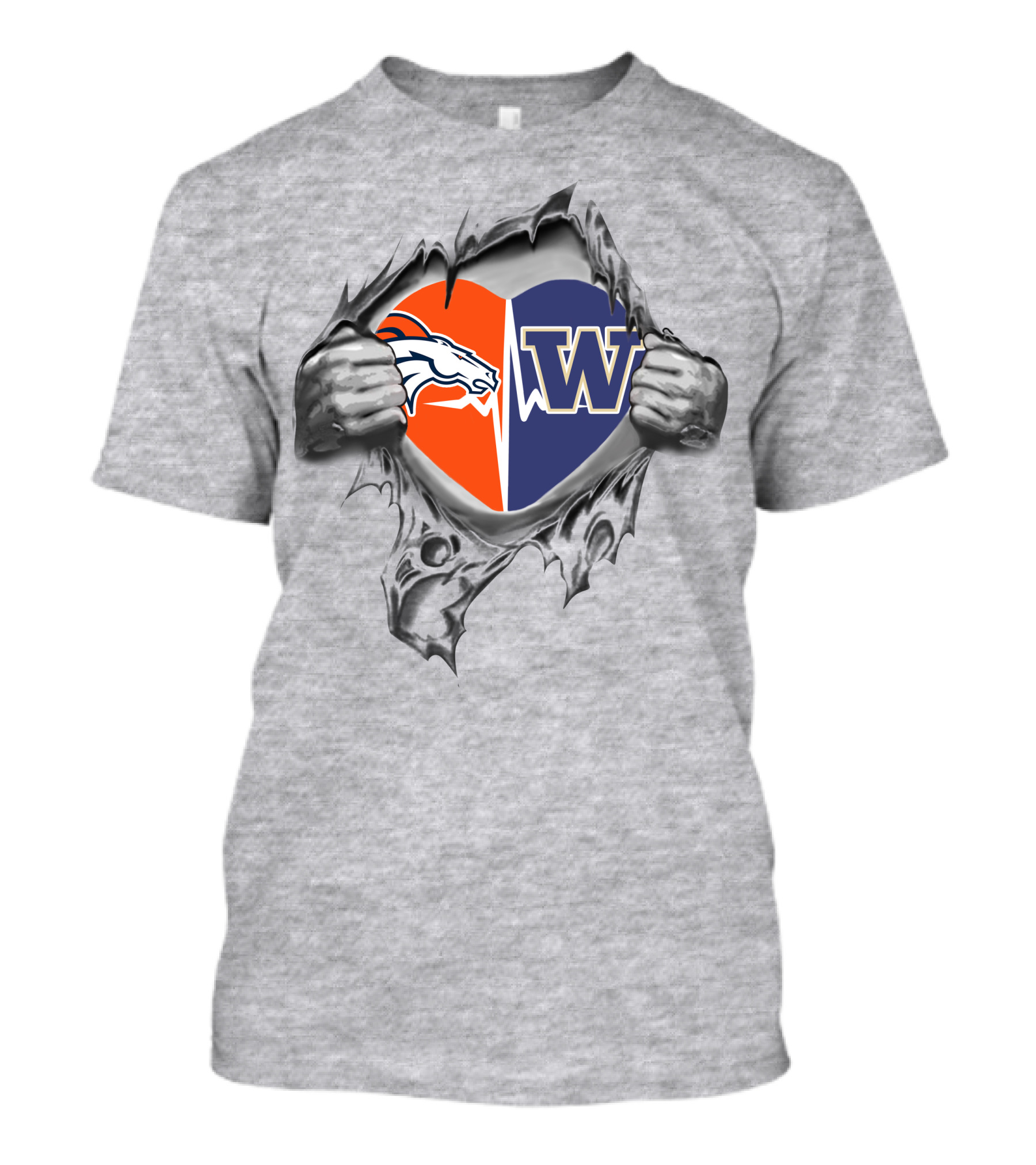 Broncos Huskies Heart Design With Tear-Away Effect T-Shirt