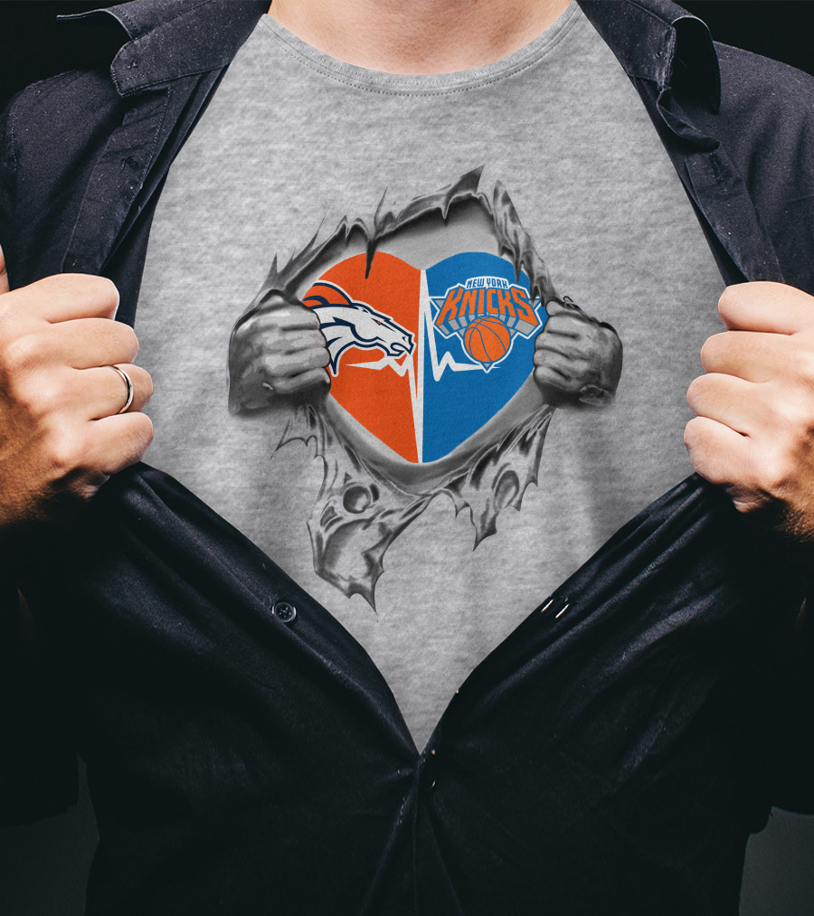 Broncos Knicks Heart With Ripped Hands T-Shirt