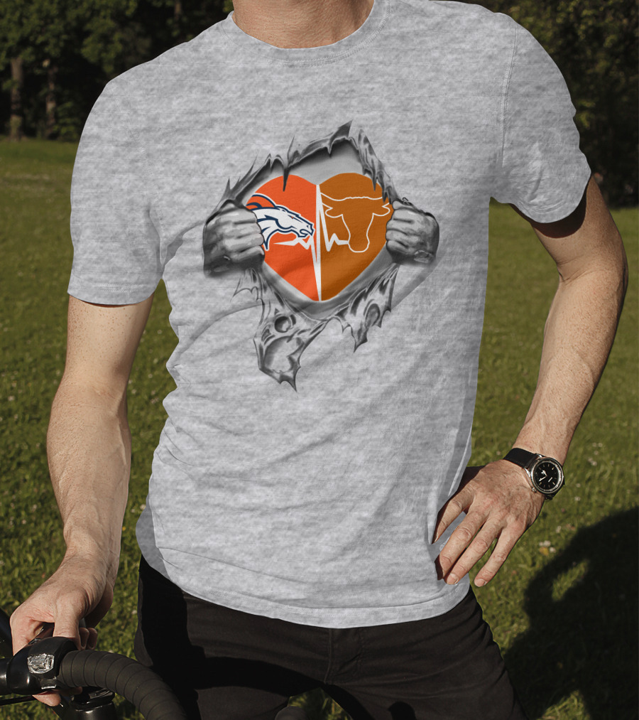 Broncos Longhorn Split Heart Peel T-Shirt