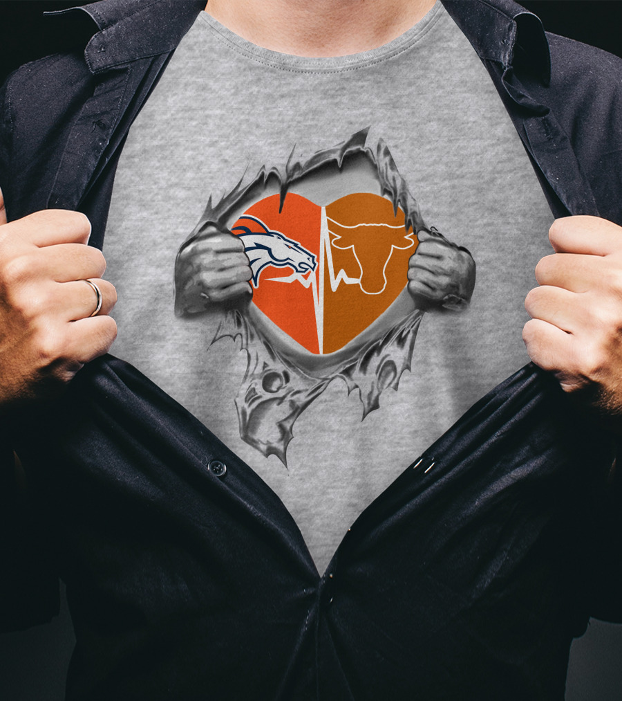 Broncos Longhorn Split Heart Peel T-Shirt