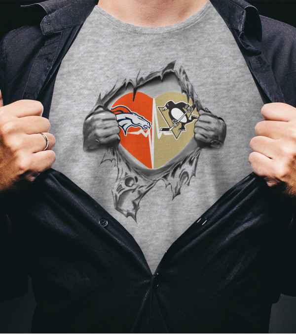 Broncos Penguins Heart Split Tear Fan T-Shirt