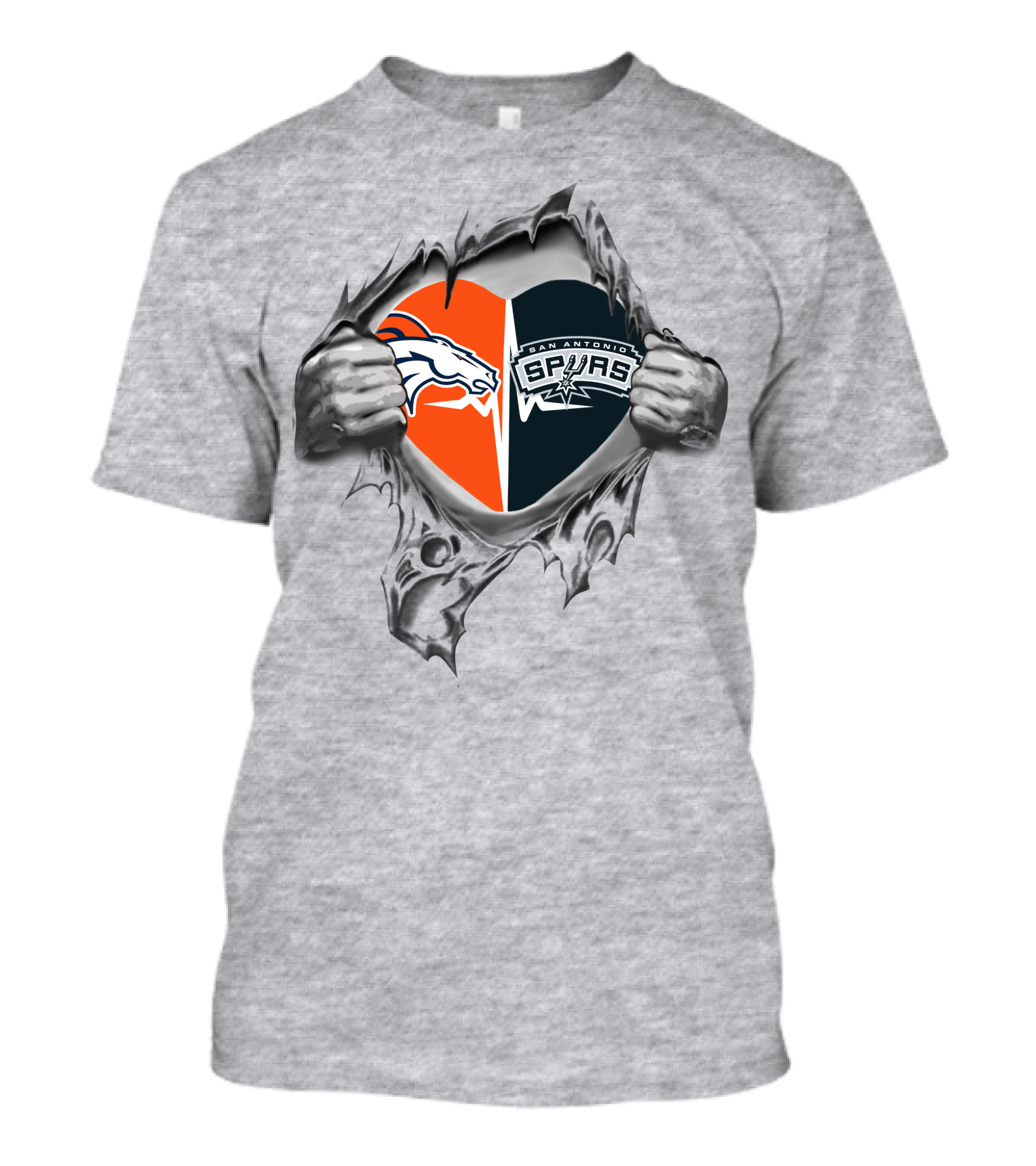 Broncos San Antonio Spurs Heart Ripping Fusion With Hands T-Shirt