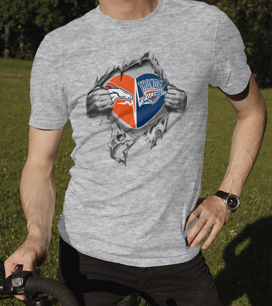 Broncos Thunder Heart Okc Torn Fabric T-Shirt