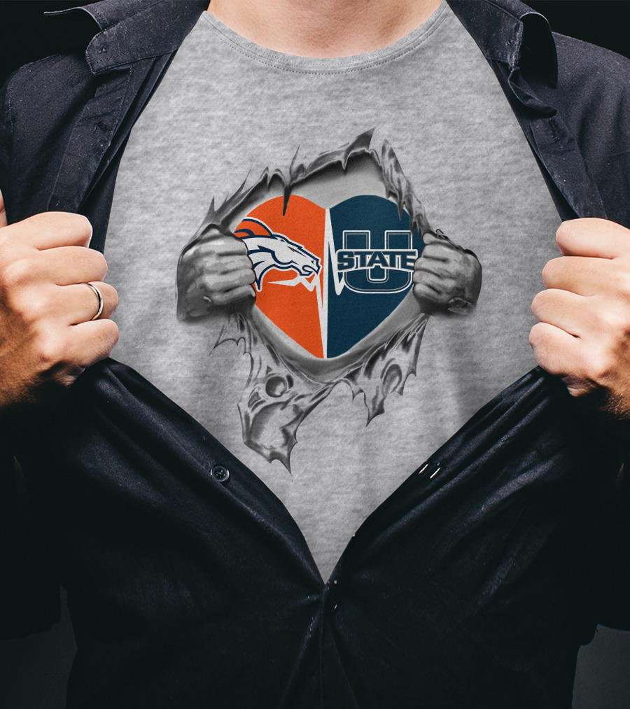 Broncos Utah State Heart Torn Flesh T-Shirt