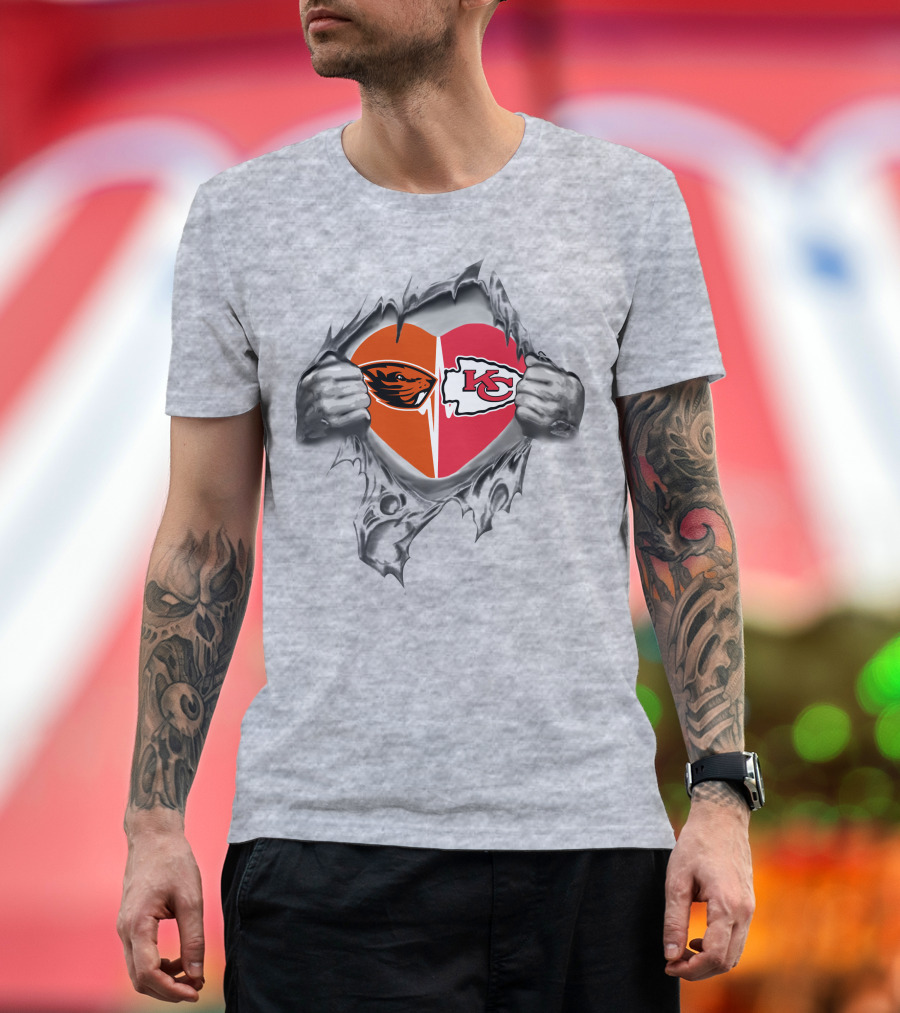 Chiefs Beavers Heart Logo Split Rip T-Shirt
