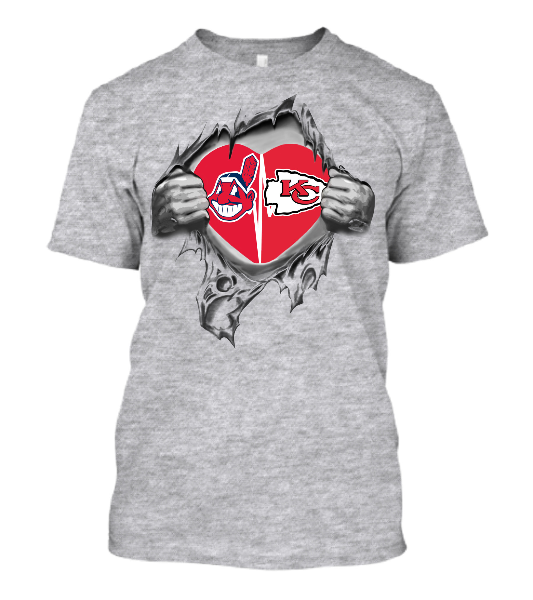 Chiefs Indians Heart Symbolic Sports Kansas City Cleveland Logo Fans T-Shirt